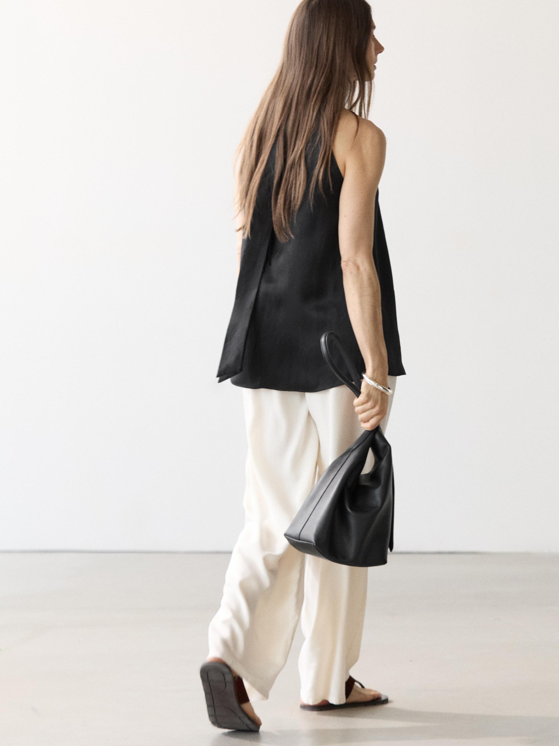 Satin halter top with tie detail
